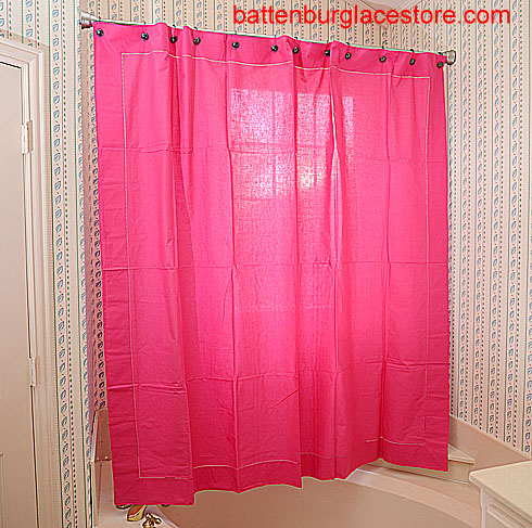 Fuchsia Rose Pink Hemstitch Shower Curtains - Click Image to Close